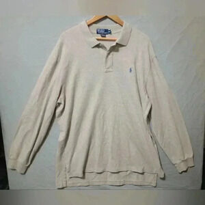 Polo Ralph Lauren Mens Size XXL Oatmeal Long Sleeve Polo Shirt Casual Golf Top